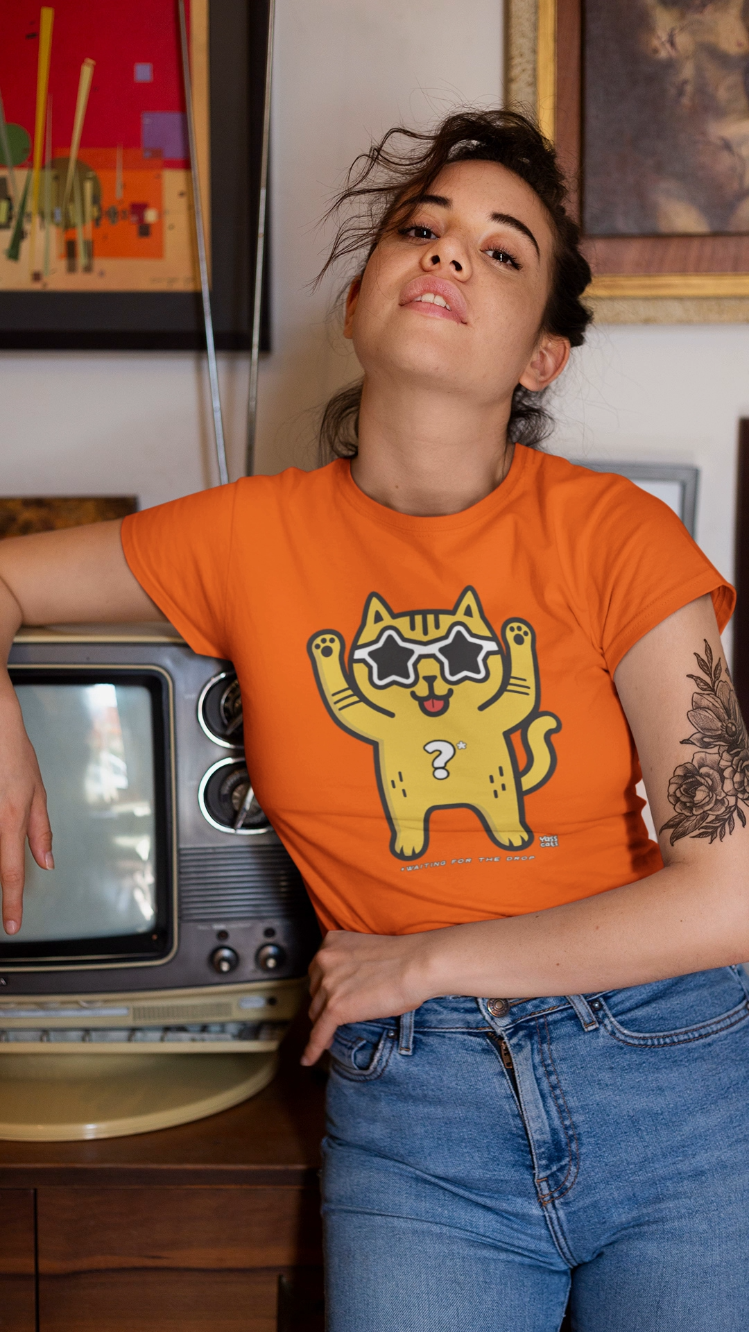 Yass Cats - Yellow Hello - T-shirt à manches courtes pour femme