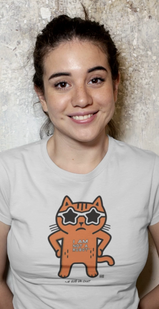T-shirt à manches courtes pour femme Yass Cats - Orange - « Je ne suis pas un robot »