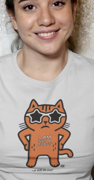 T-shirt à manches courtes pour femme Yass Cats - Orange - « Je ne suis pas un robot »