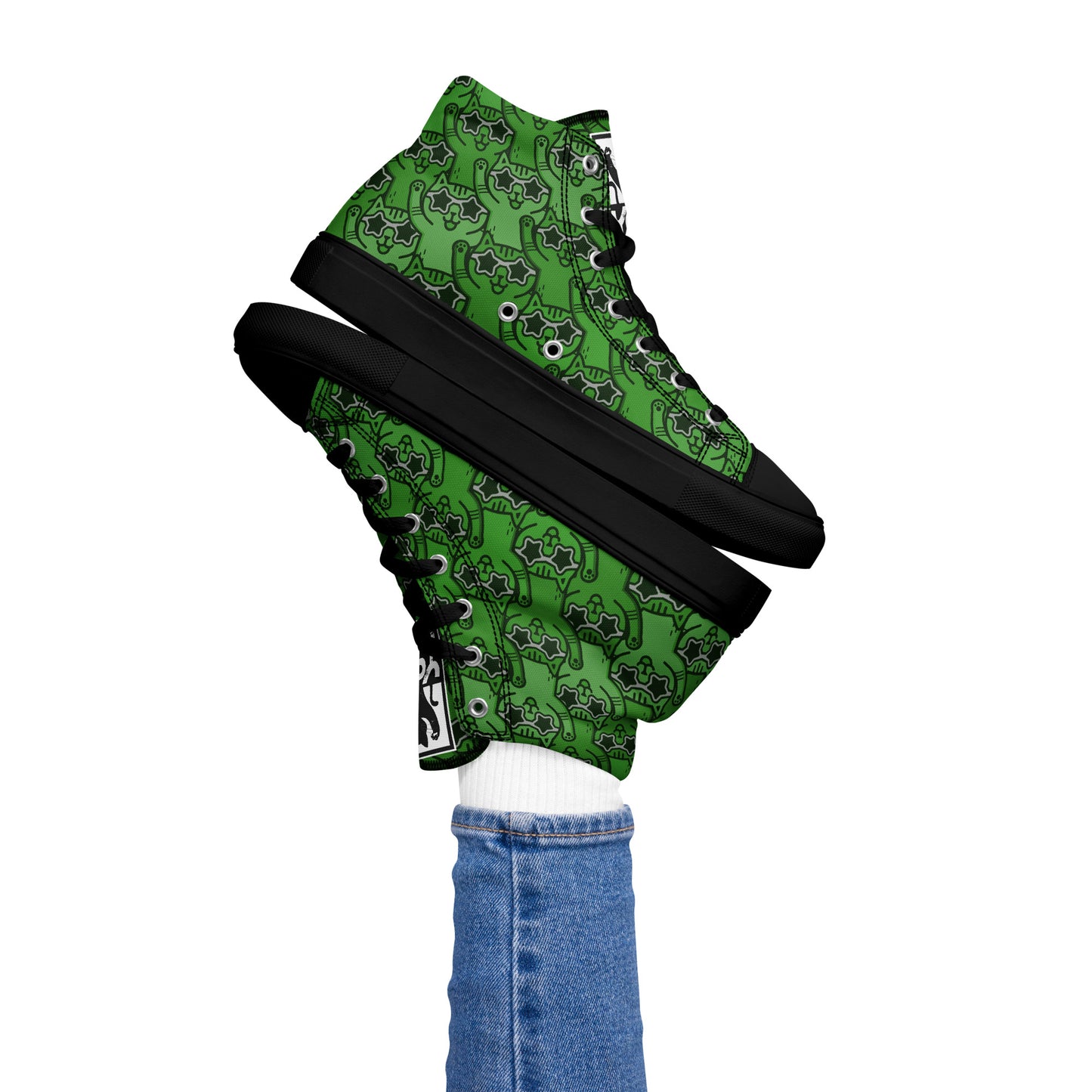 YASS CATS - GREEN RAINBOW - Women’s high top canvas shoes