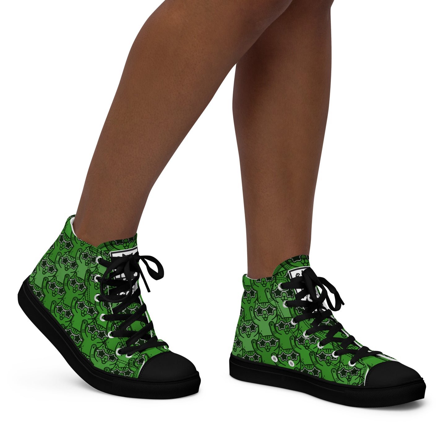 YASS CATS - GREEN RAINBOW - Women’s high top canvas shoes