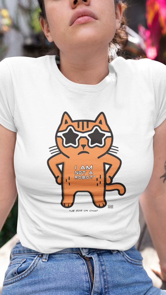 T-shirt à manches courtes pour femme Yass Cats - Orange - « Je ne suis pas un robot »
