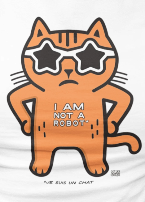 T-shirt à manches courtes pour femme Yass Cats - Orange - « Je ne suis pas un robot »