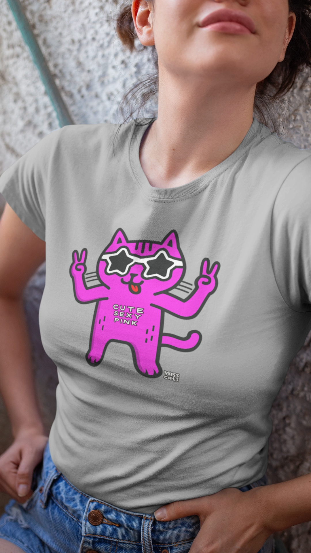 Yass Cats - Cute Pink - T-shirt à manches courtes pour femme